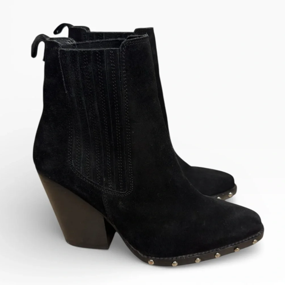 ASOS Design Black Suede Western Chelsea Boots Studded Pointed Toe UK 6 US 8